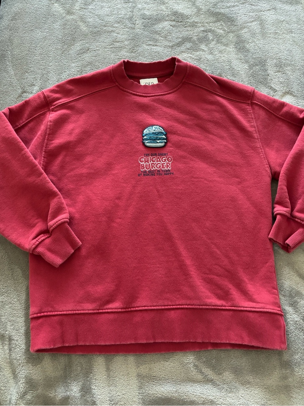 Zara Boys Chicago Burger Embroidered Crewneck Sweater - Size 9/10